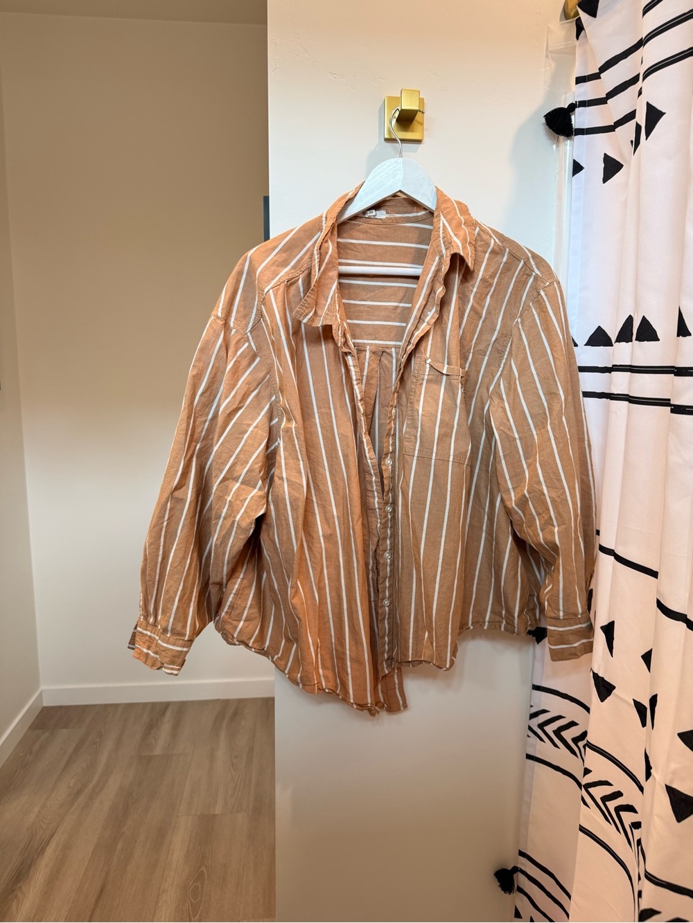 Maurices Tan and White Striped Button-Down Shirt